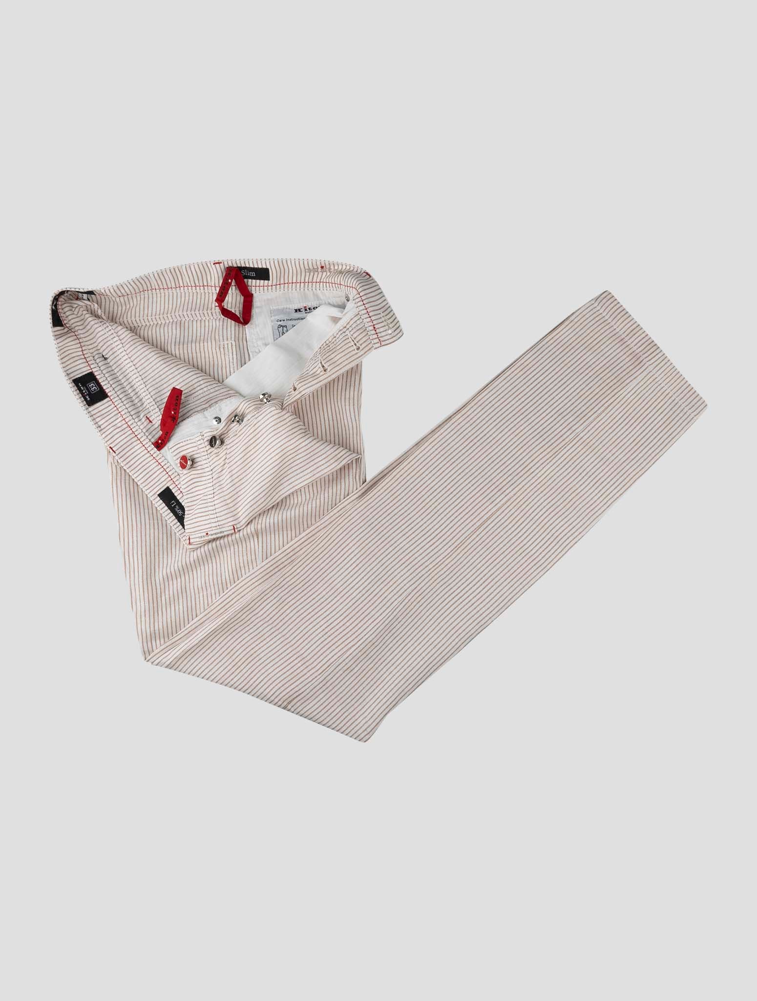 Kiton Brown White Linen Cotton Jeans