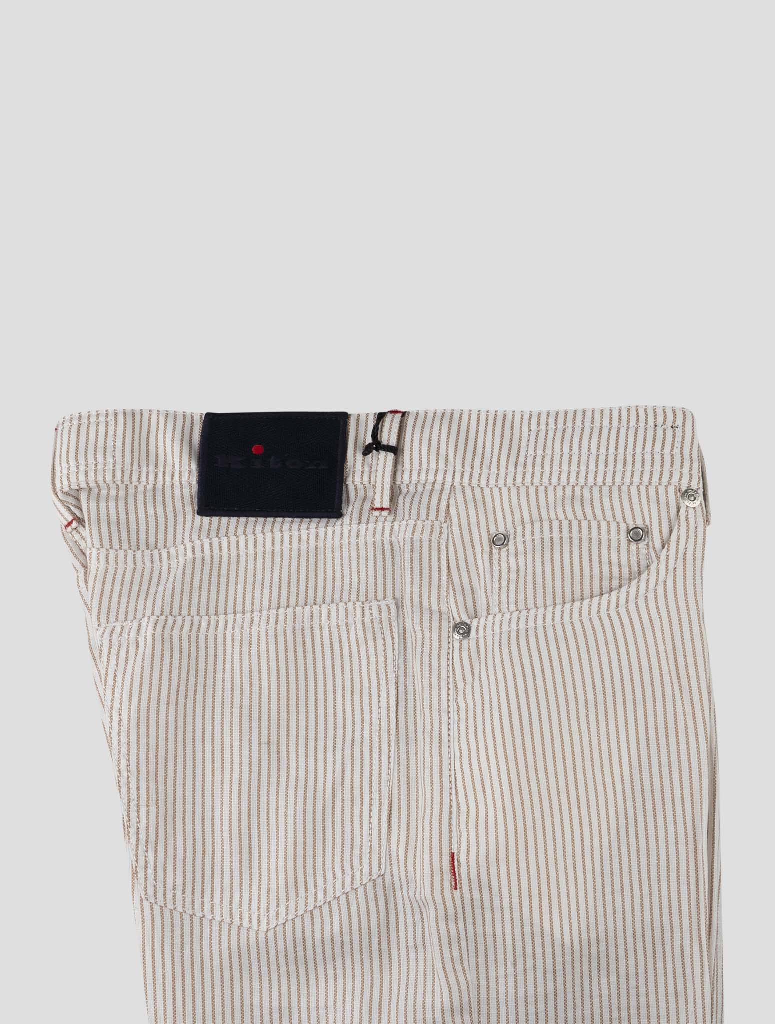 Kiton Brown White Linen Cotton Jeans