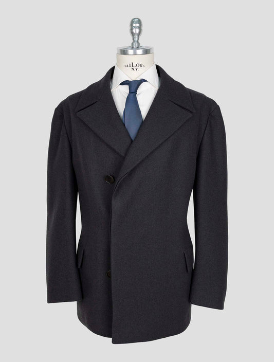 Kiton Knt Dark Gray Virgin Wool 14 Micron Coat