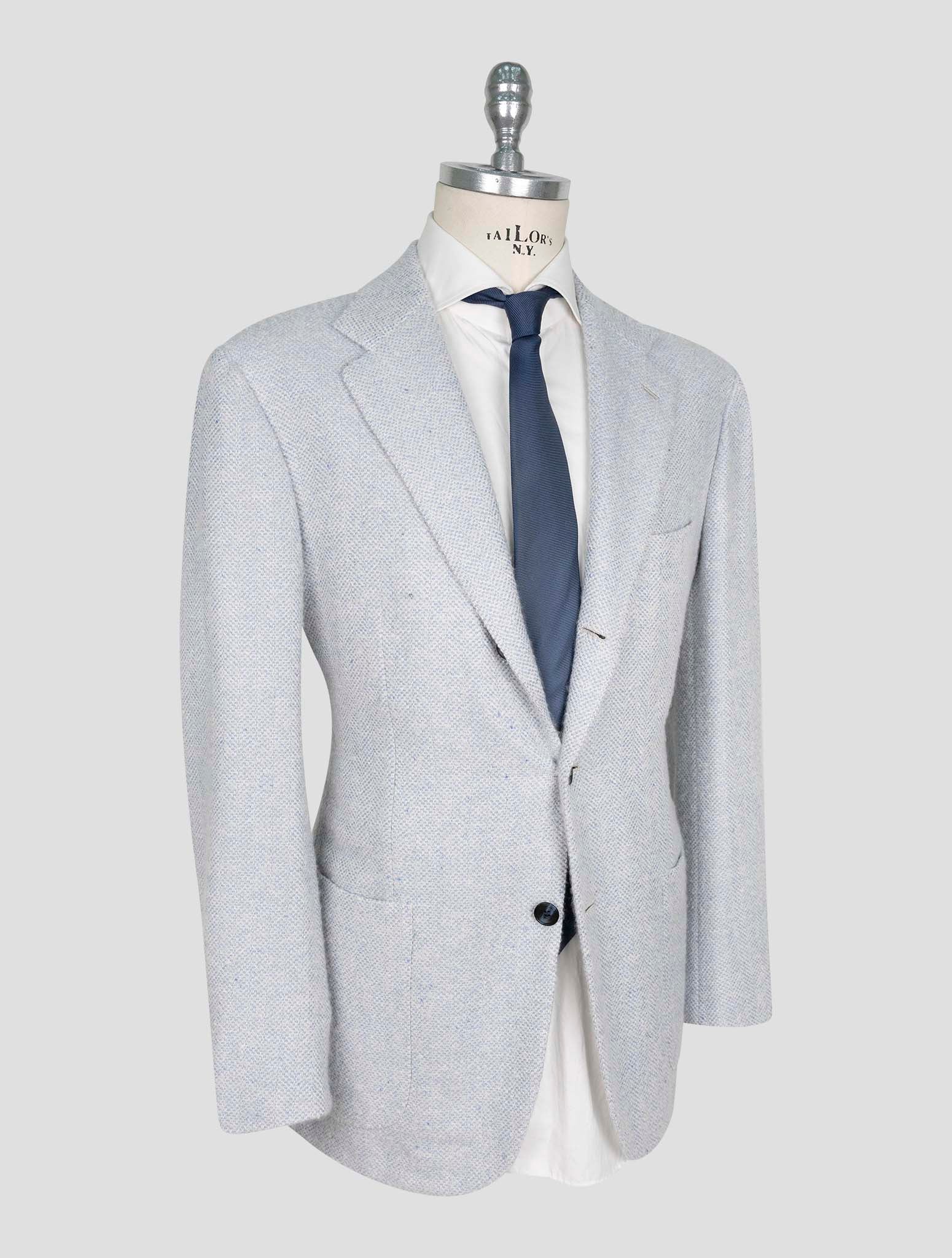 Kiton Light Blue White Cashmere Silk Blazer