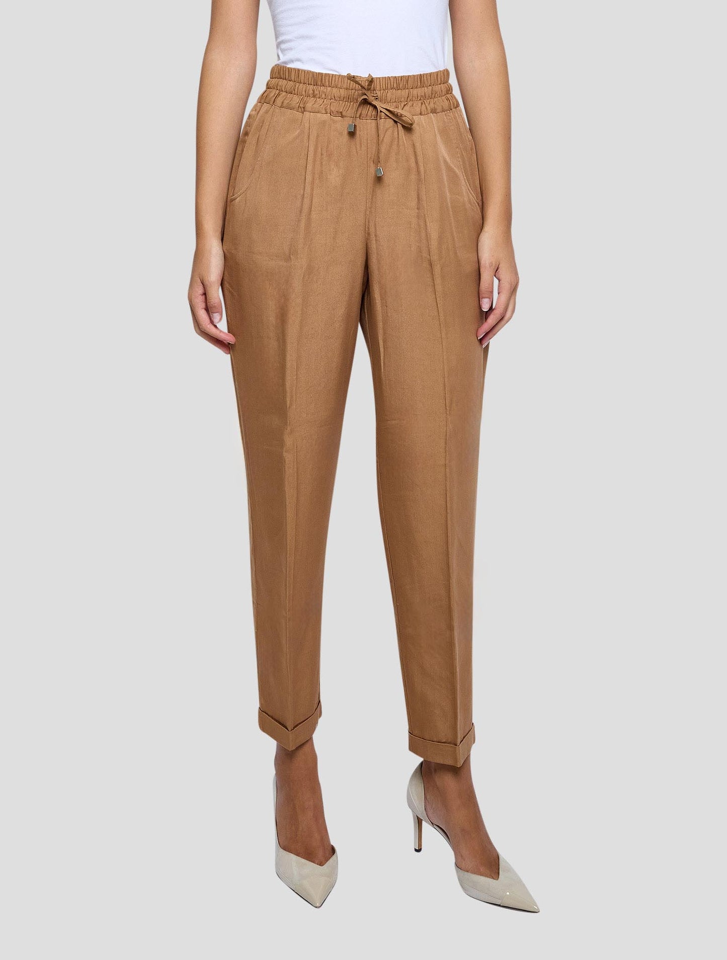 Kiton Brown Lyocell Viscose Silk Pants Women