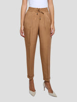 Kiton Brown Lyocell Viscose Silk Pants Women
