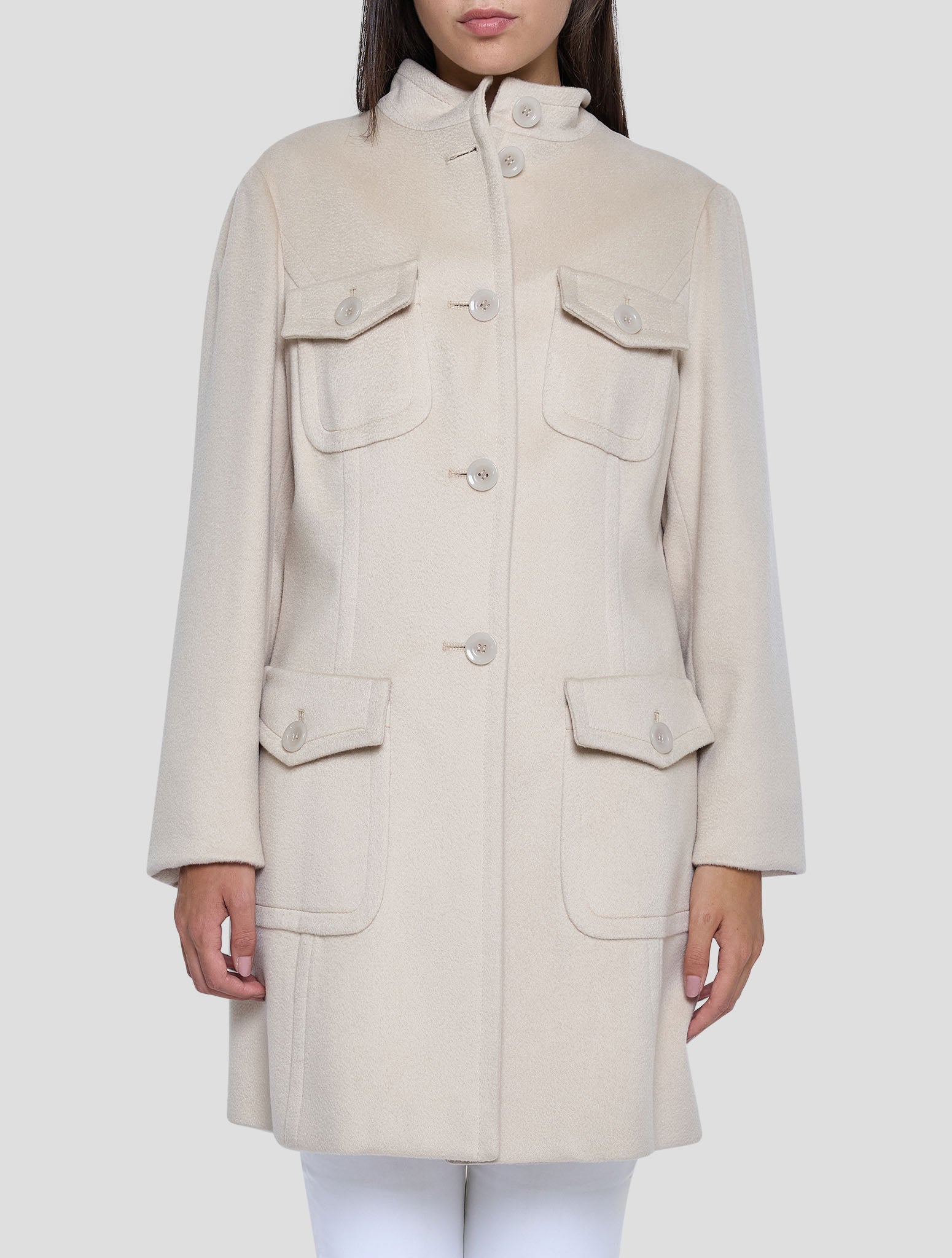 Kiton White Cashmere Overcoat Women