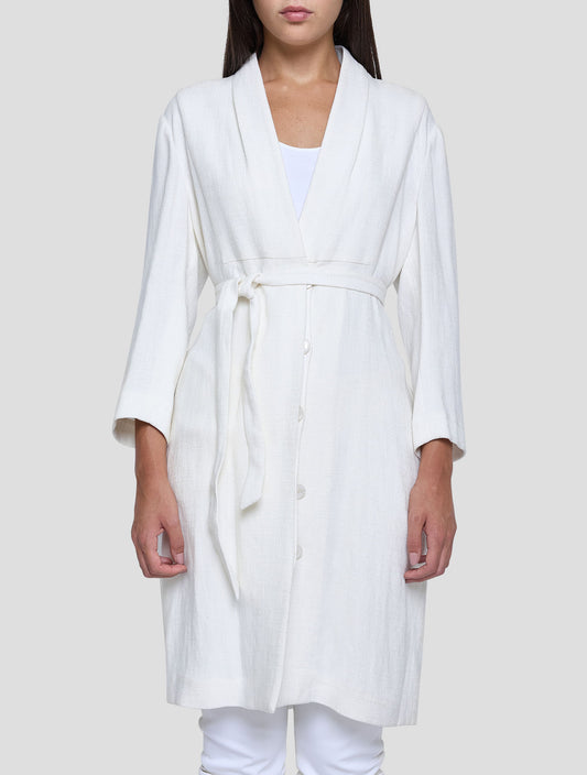 Kiton White Viscose Linen Pa Overcoat Women