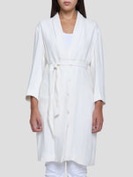Kiton White Viscose Linen Pa Overcoat Women