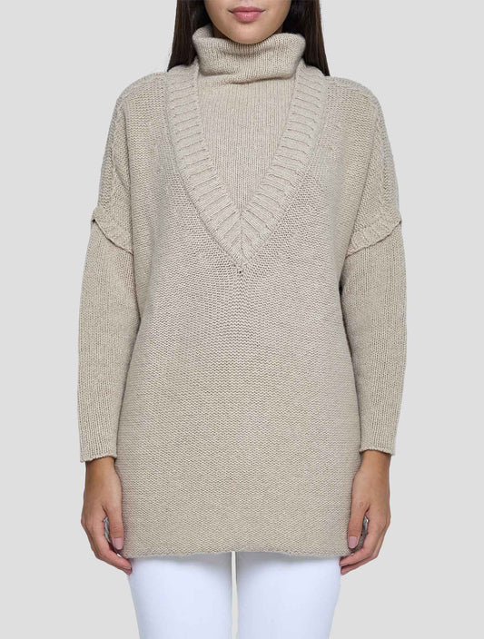 Kiton Beige Cashmere Zibellino Sweater Turtleneck Women