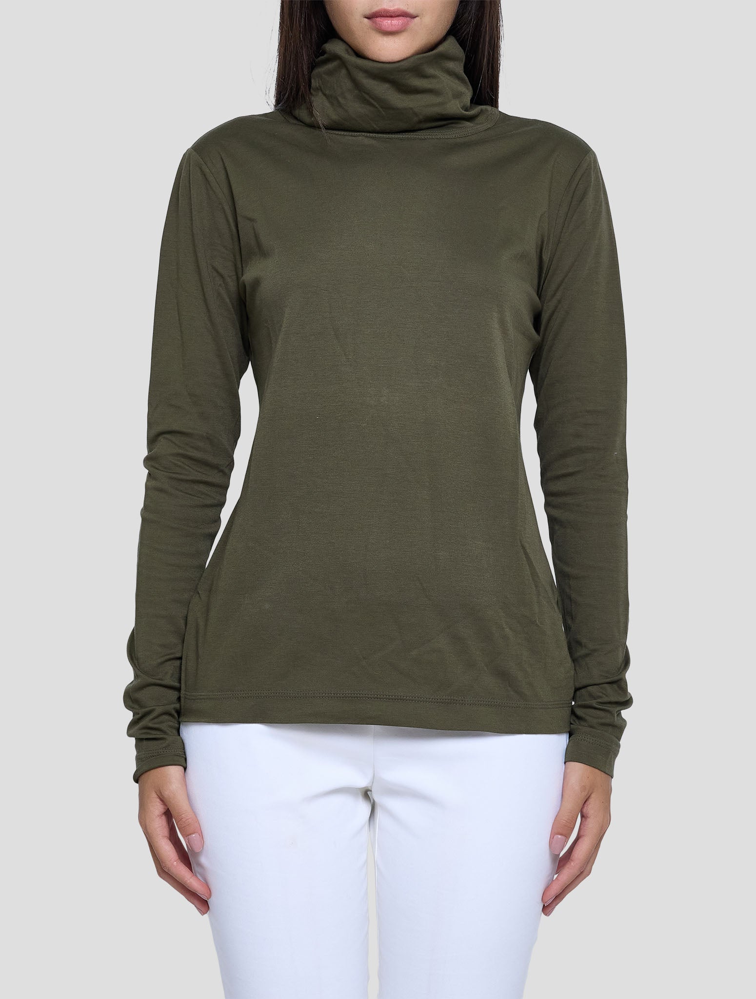 Kiton Green Cotton Sweater Turtleneck Women