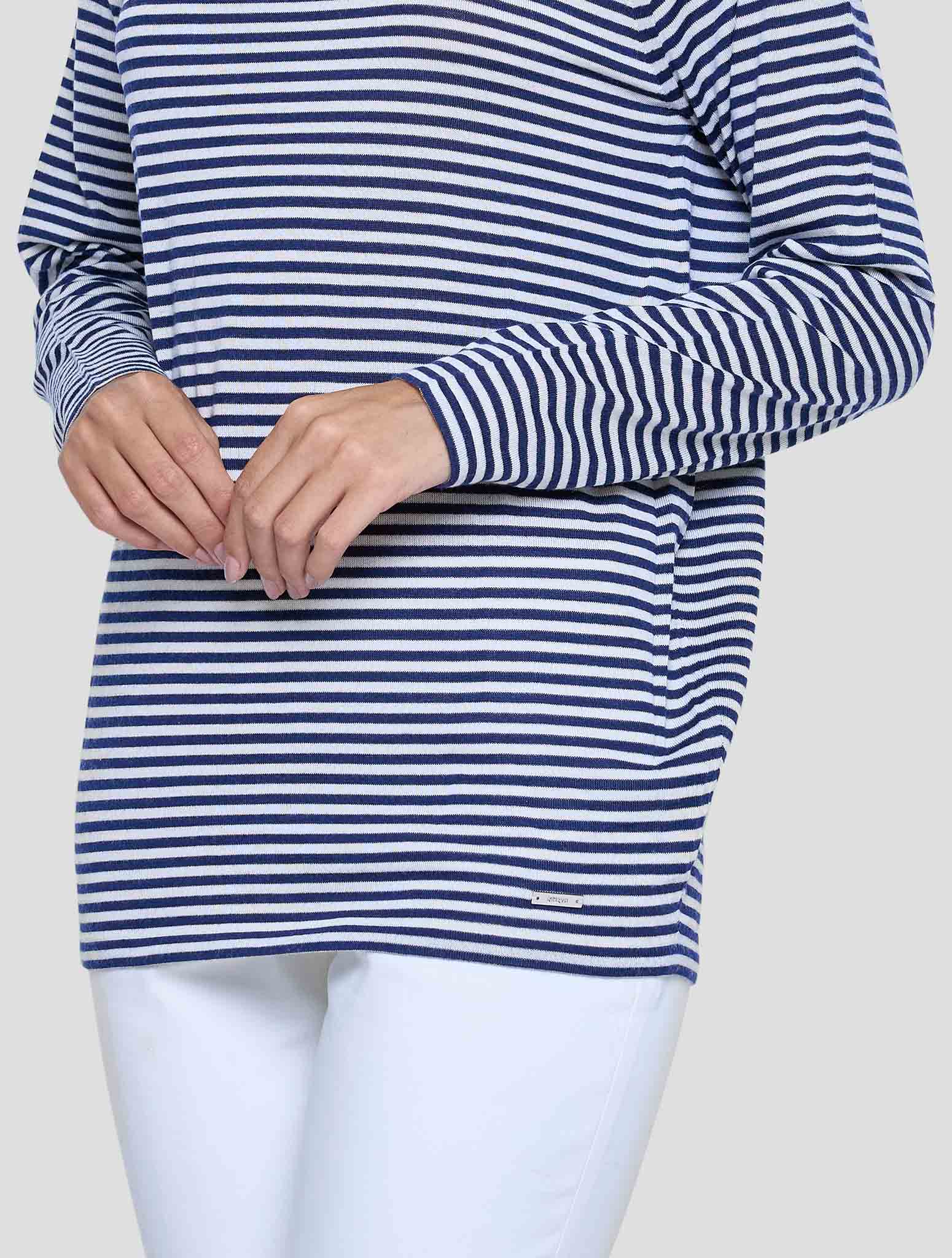 Kiton Blue White Cashmere Silk Sweater Turtleneck Women