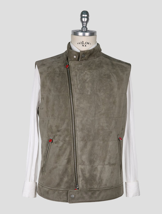 Kiton Green Leather Suede Gilet Coat