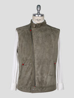 Kiton Green Leather Suede Gilet Coat