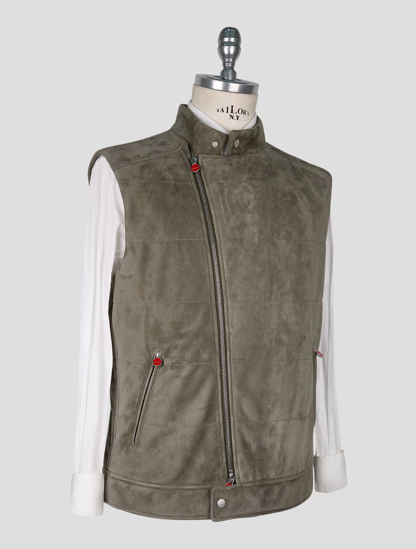 Kiton Green Leather Suede Gilet Coat