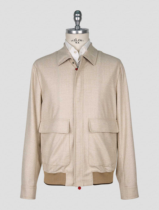 Kiton Beige White Virgin Wool Coat