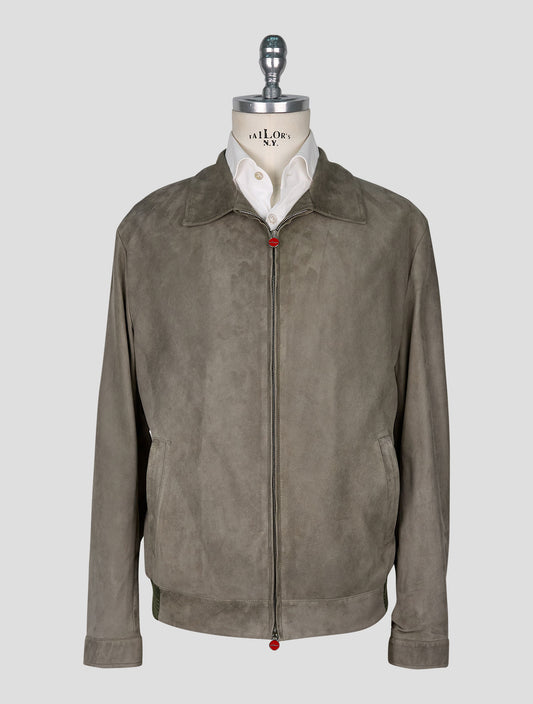 Kiton Green Leather Suede Coat