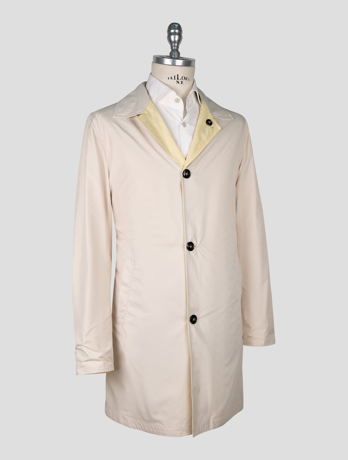 Kiton Beige Yellow Linen Pl Reverse Overcoat