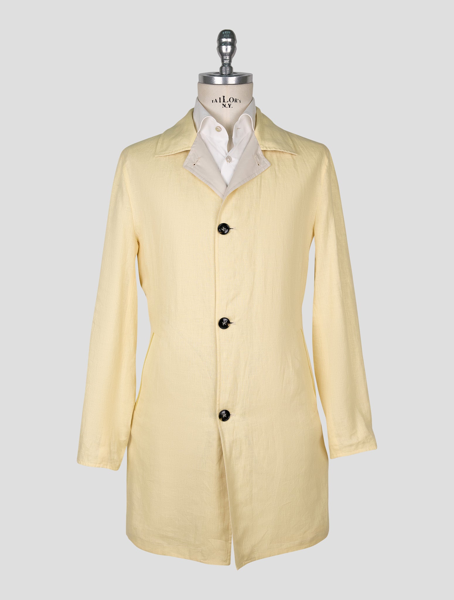Kiton Beige Yellow Linen Pl Reverse Overcoat