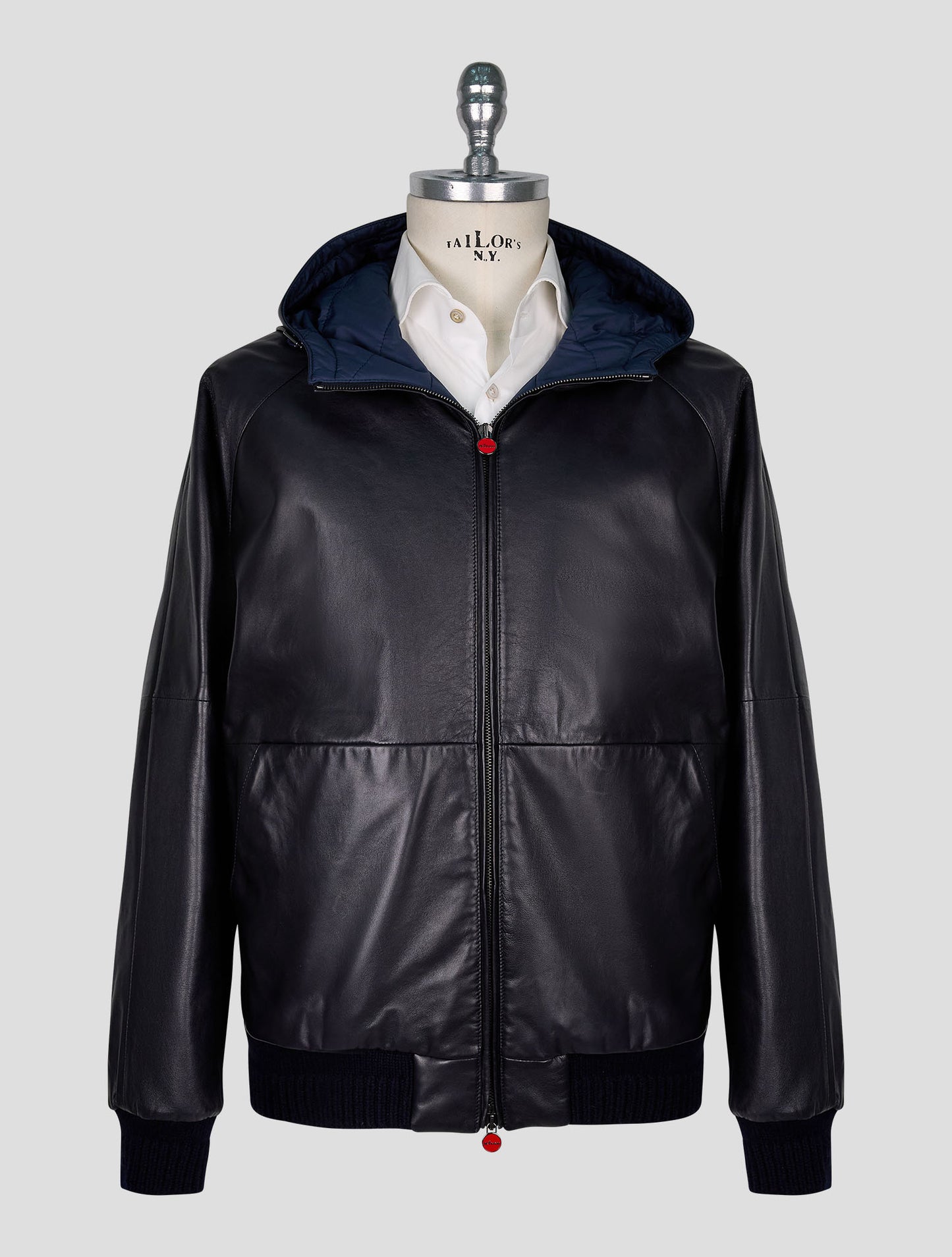 Kiton Black Leather Lamb Coat