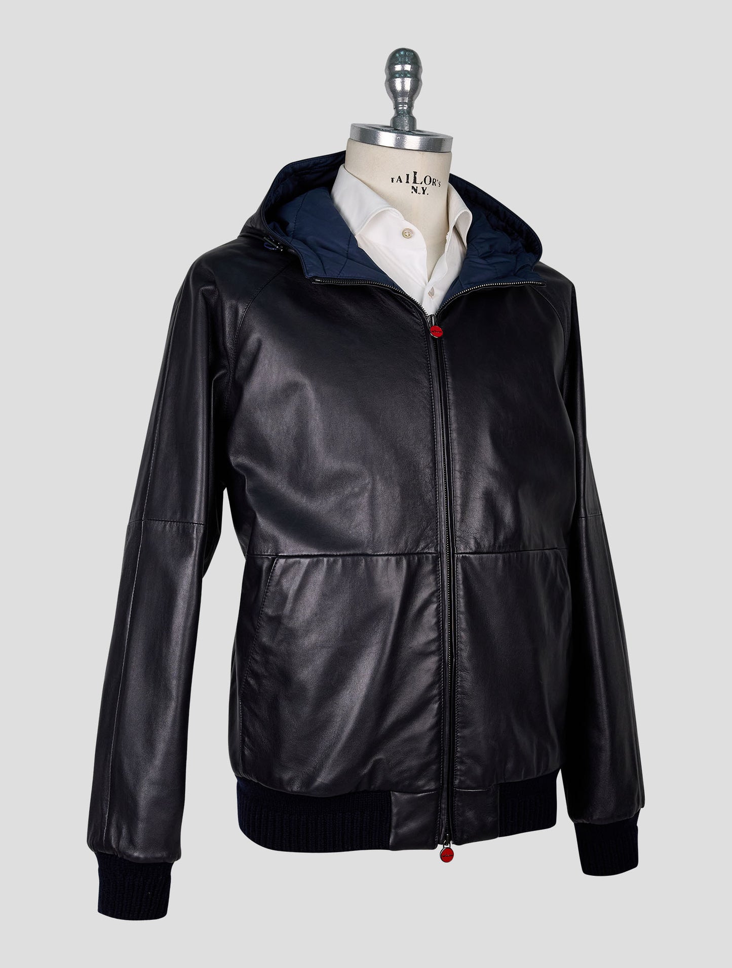 Kiton Black Leather Lamb Coat