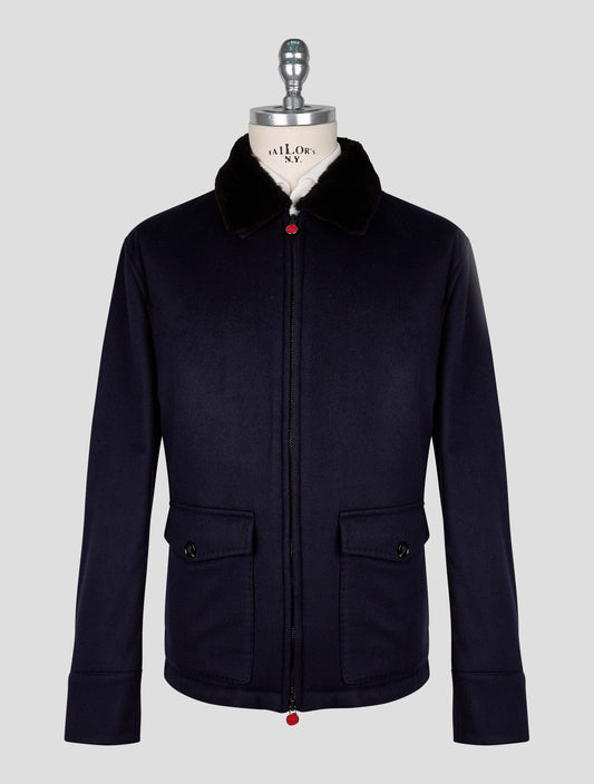 Kiton Blue Cashmere Pa Ea Beaver Fur Collar Coat
