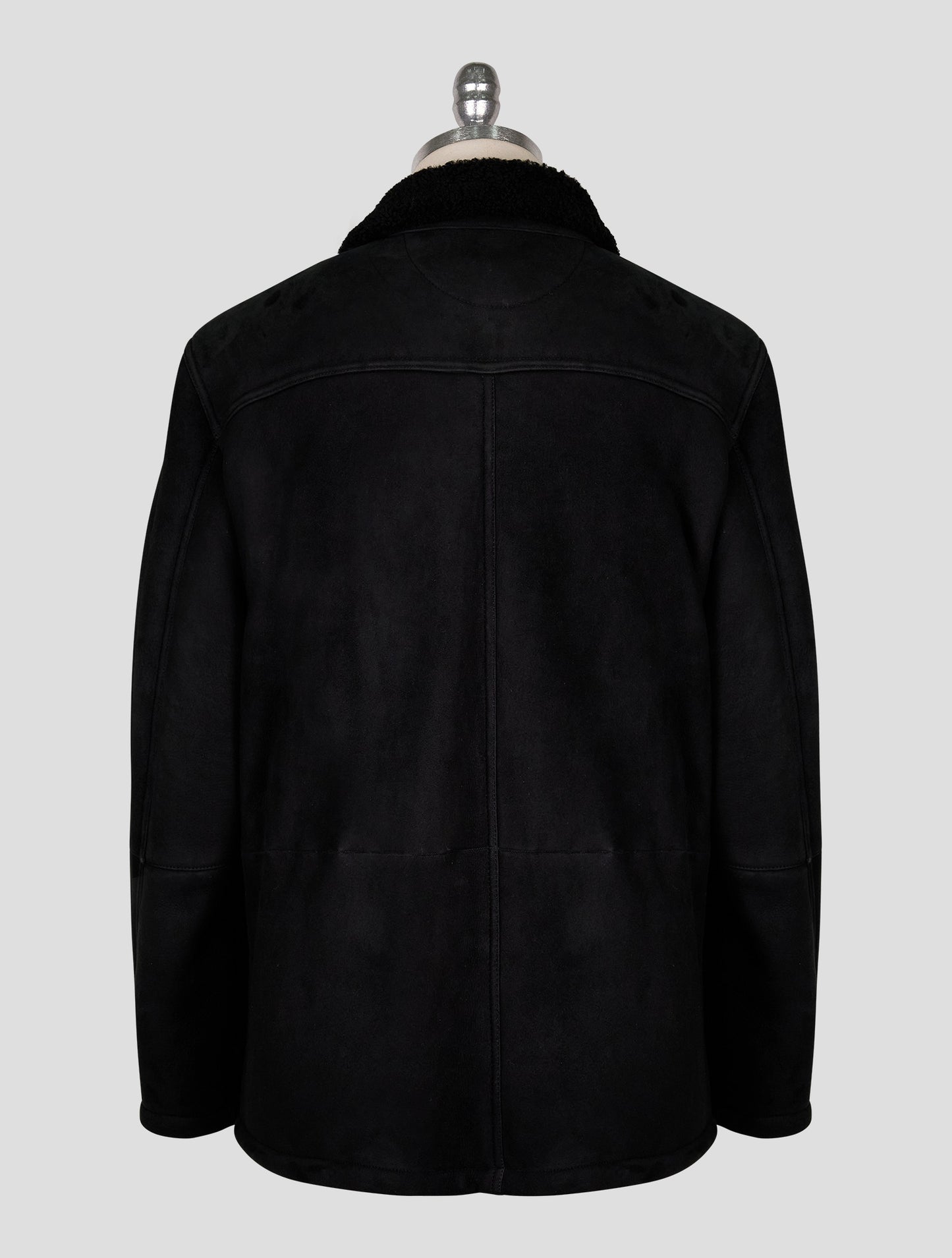 Kiton Black Leather Shearling Coat