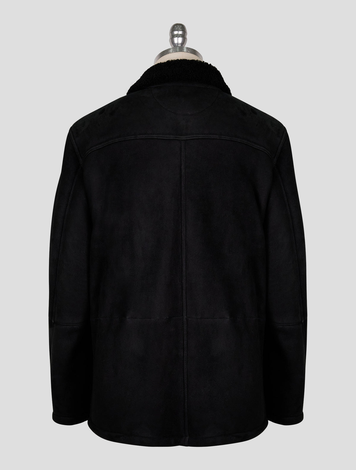Kiton Black Leather Shearling Coat