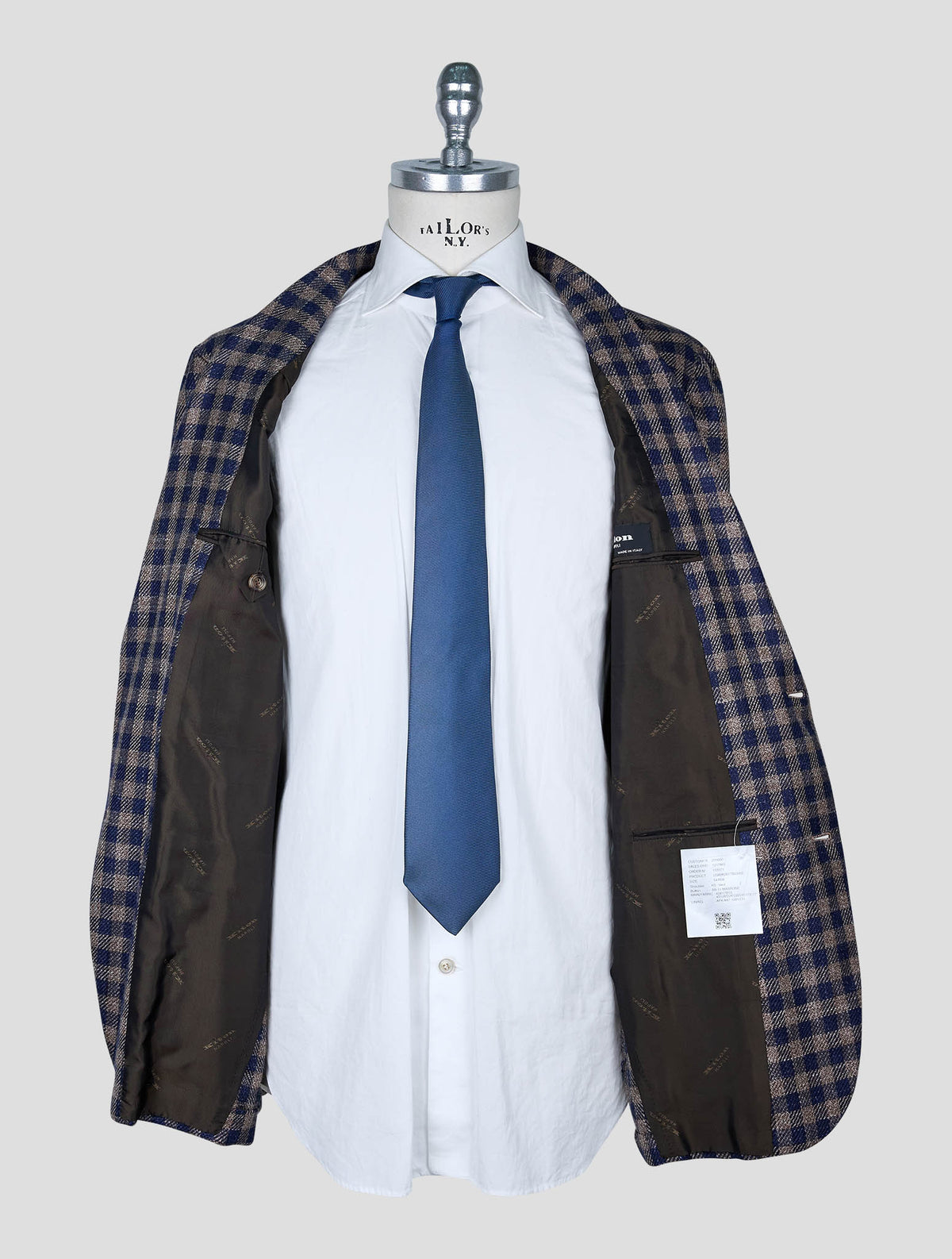 Kiton Brown Blue Wool Cashmere Silk Linen Blazer