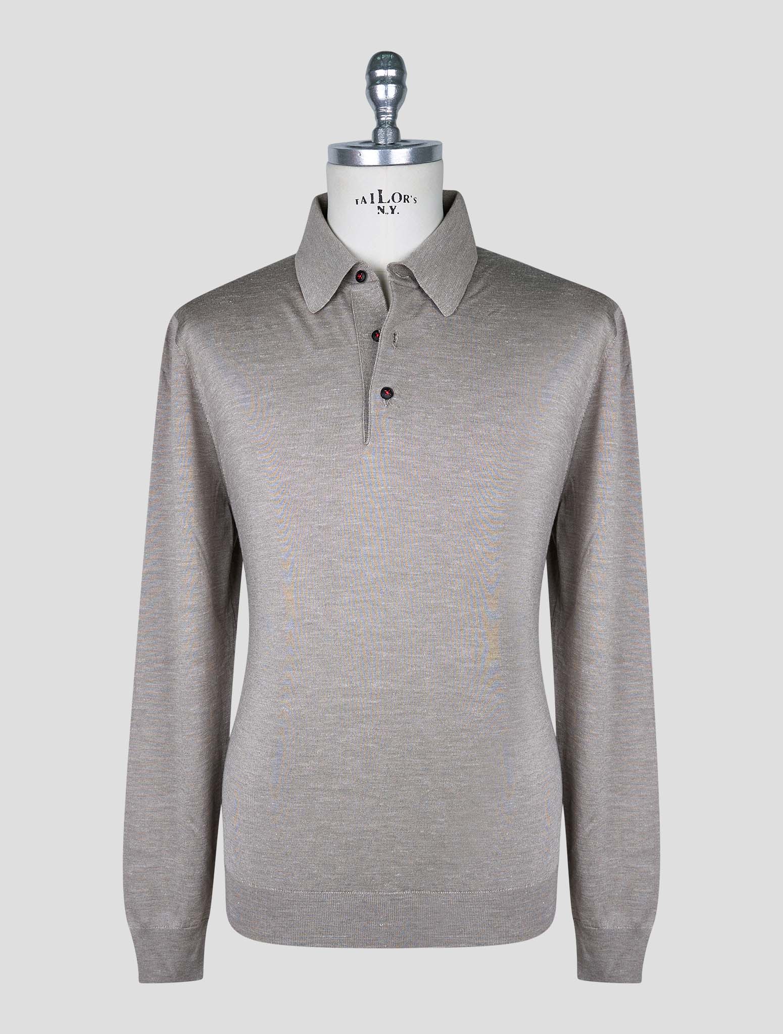 Kiton Beige Silk Cashmere Linen Sweater Polo