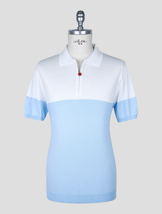 Kiton Light Blue White Cotton Polo