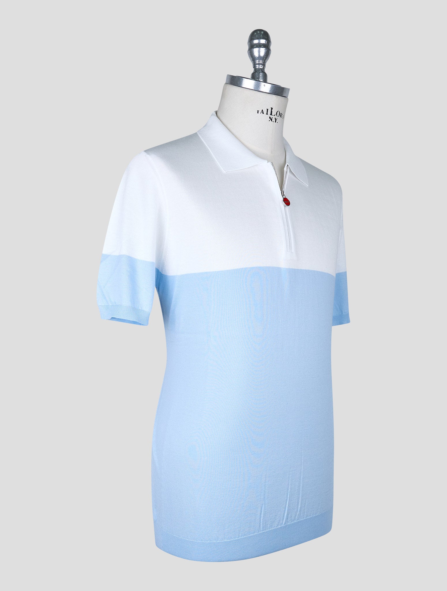 Kiton Light Blue White Cotton Polo