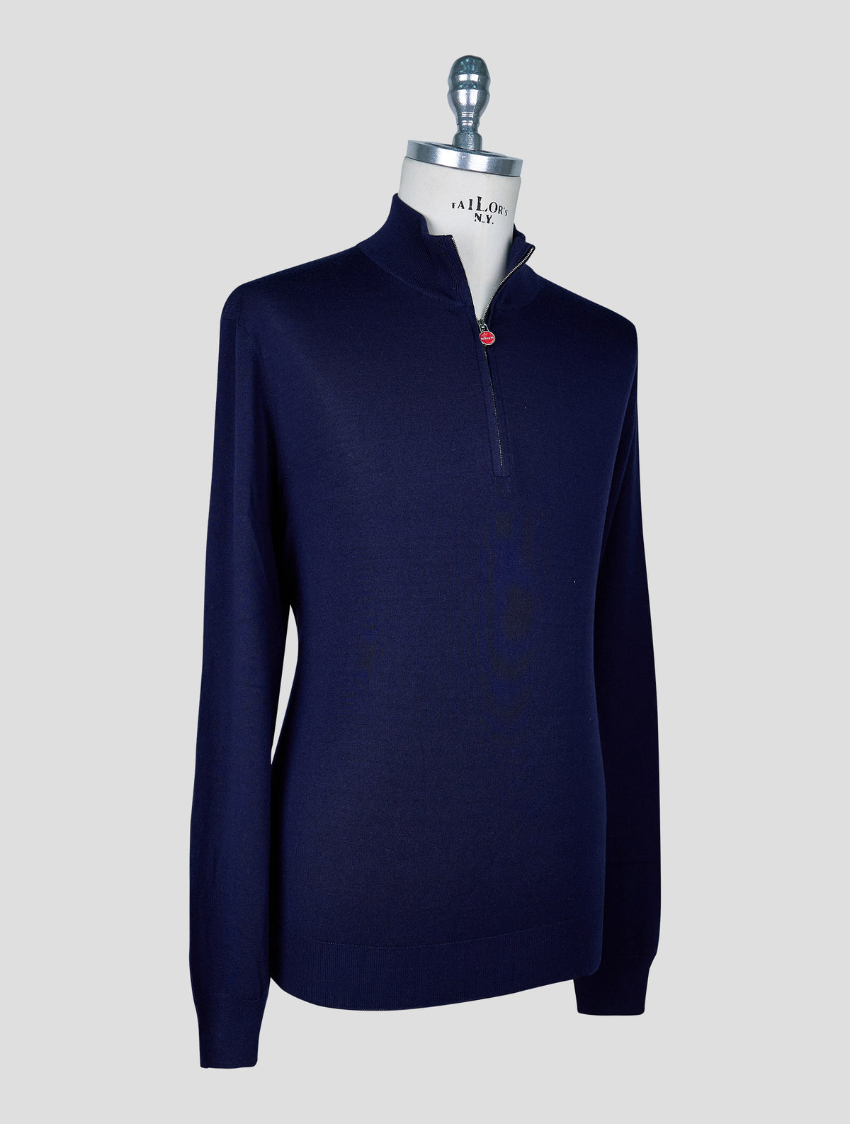 Kiton Blue Wool Sweater Half Zip