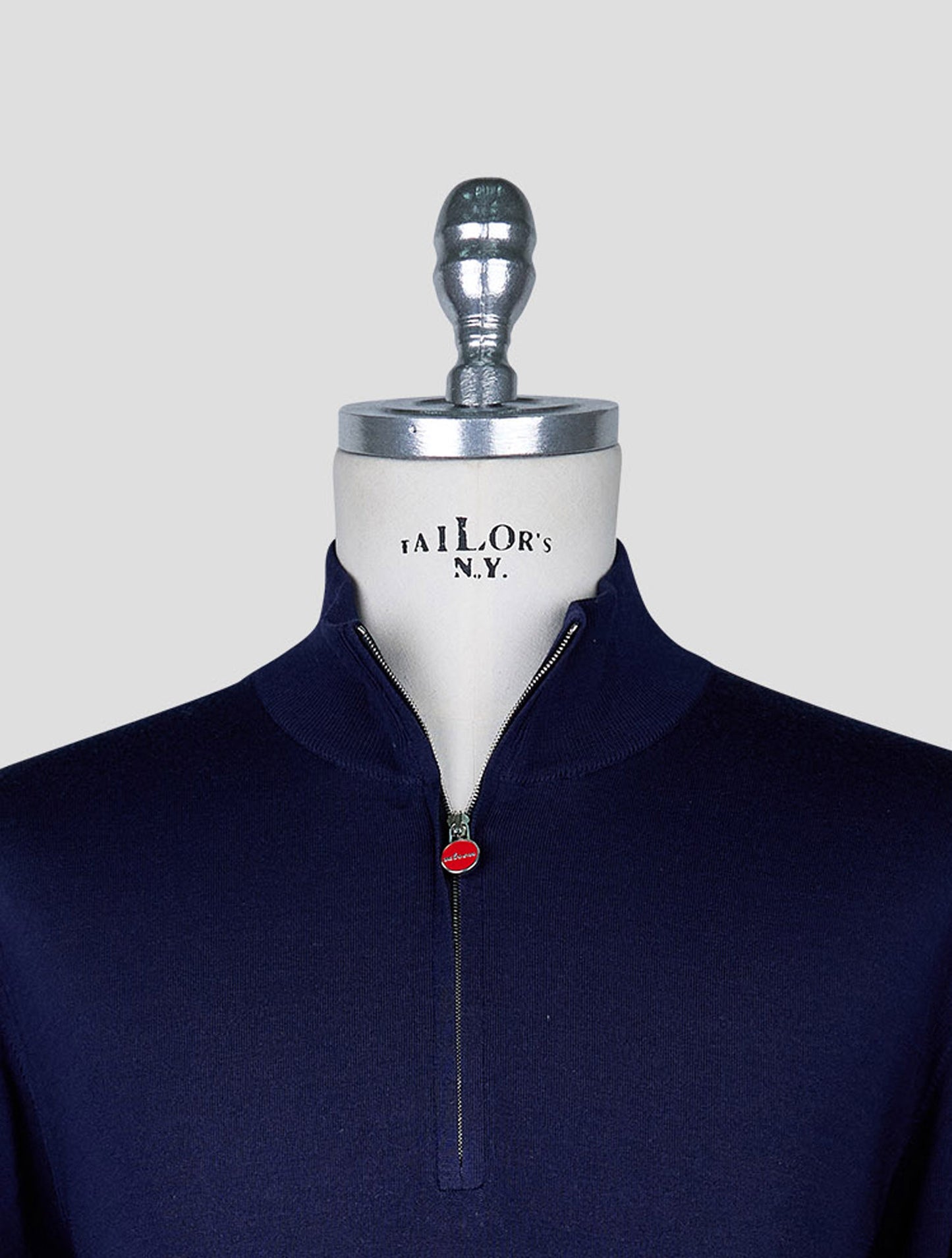 Kiton Blue Wool Sweater Half Zip