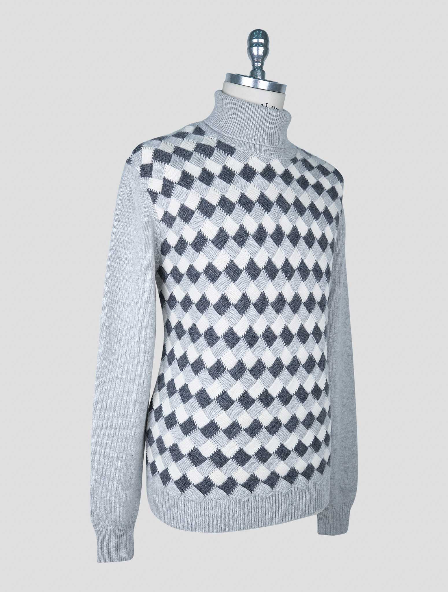 Kiton Gray White Cashmere Sweater Turtleneck