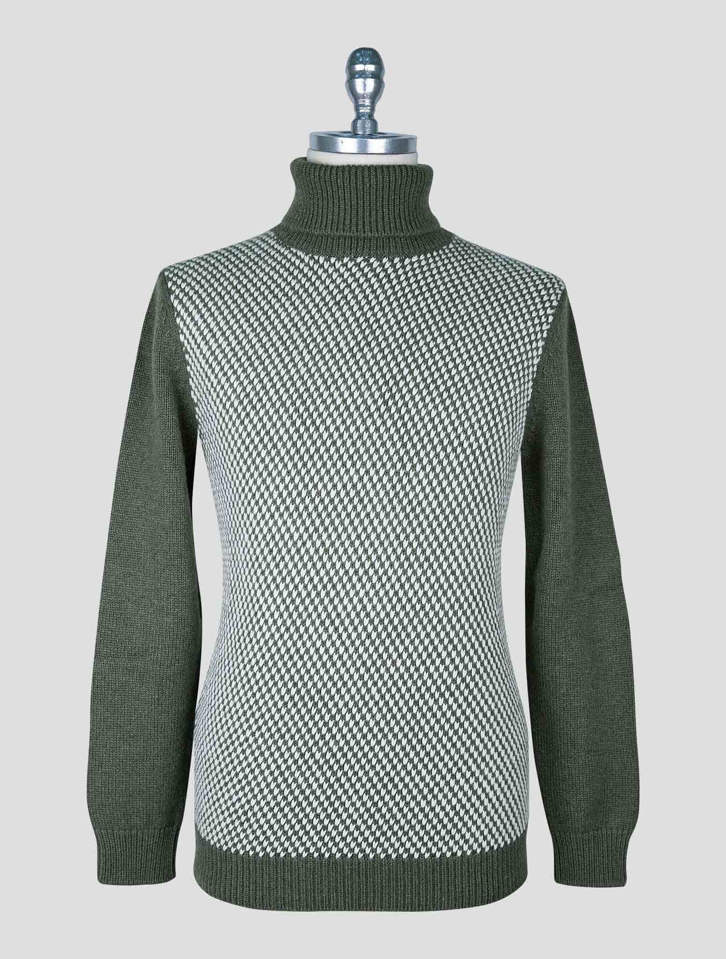 Kiton Green White Cashmere Sweater Turtleneck