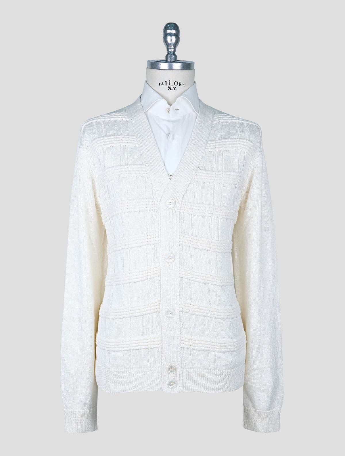 Kiton White Cotton Silk Cardigan