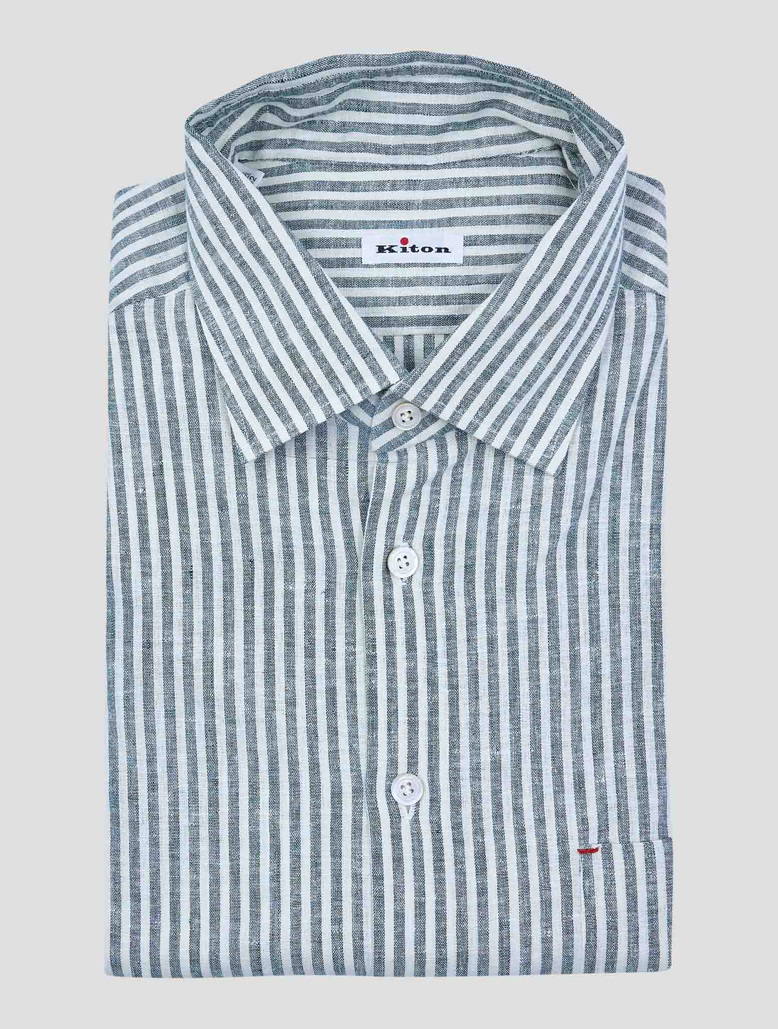 Kiton Green White Linen Pl Ea Shirt Nerano
