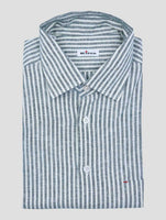 Kiton Green White Linen Pl Ea Shirt Nerano