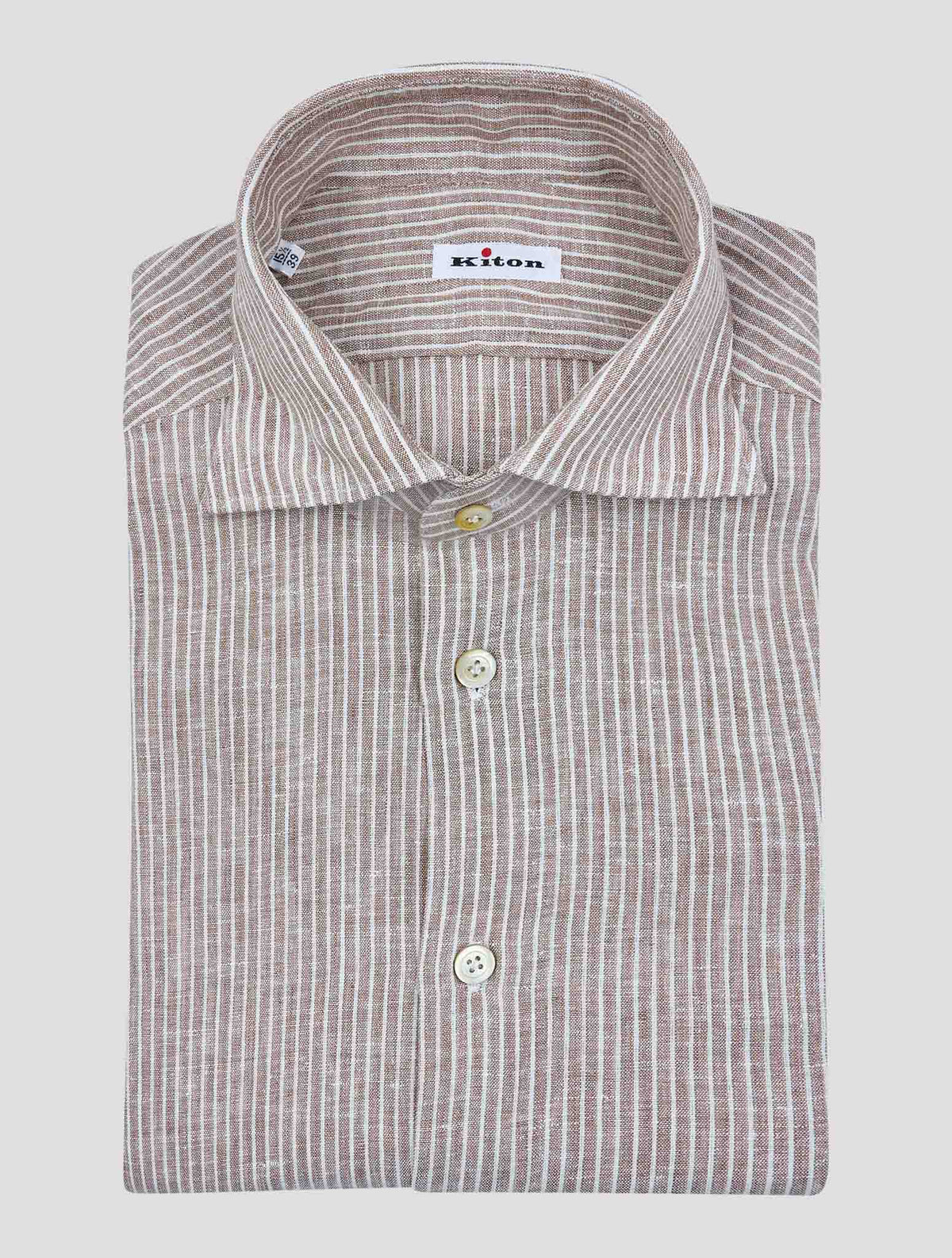 Kiton Brown White Linen Pl Ea Shirt