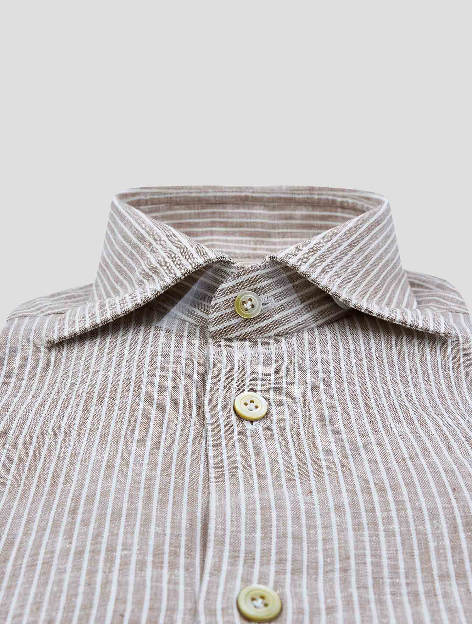 Kiton Brown White Linen Pl Ea Shirt