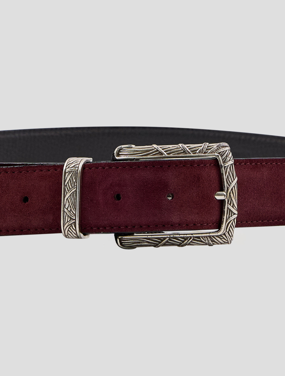 Kiton Burgundy Leather Suede Belt