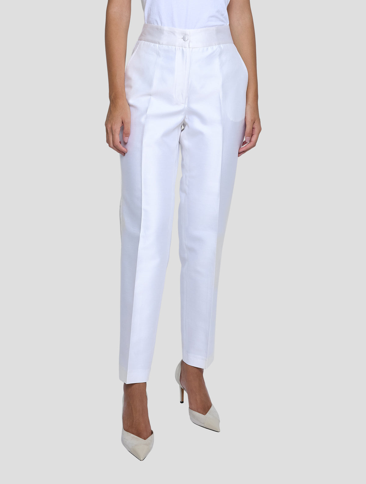 Kiton White Cotton Silk Pants Women