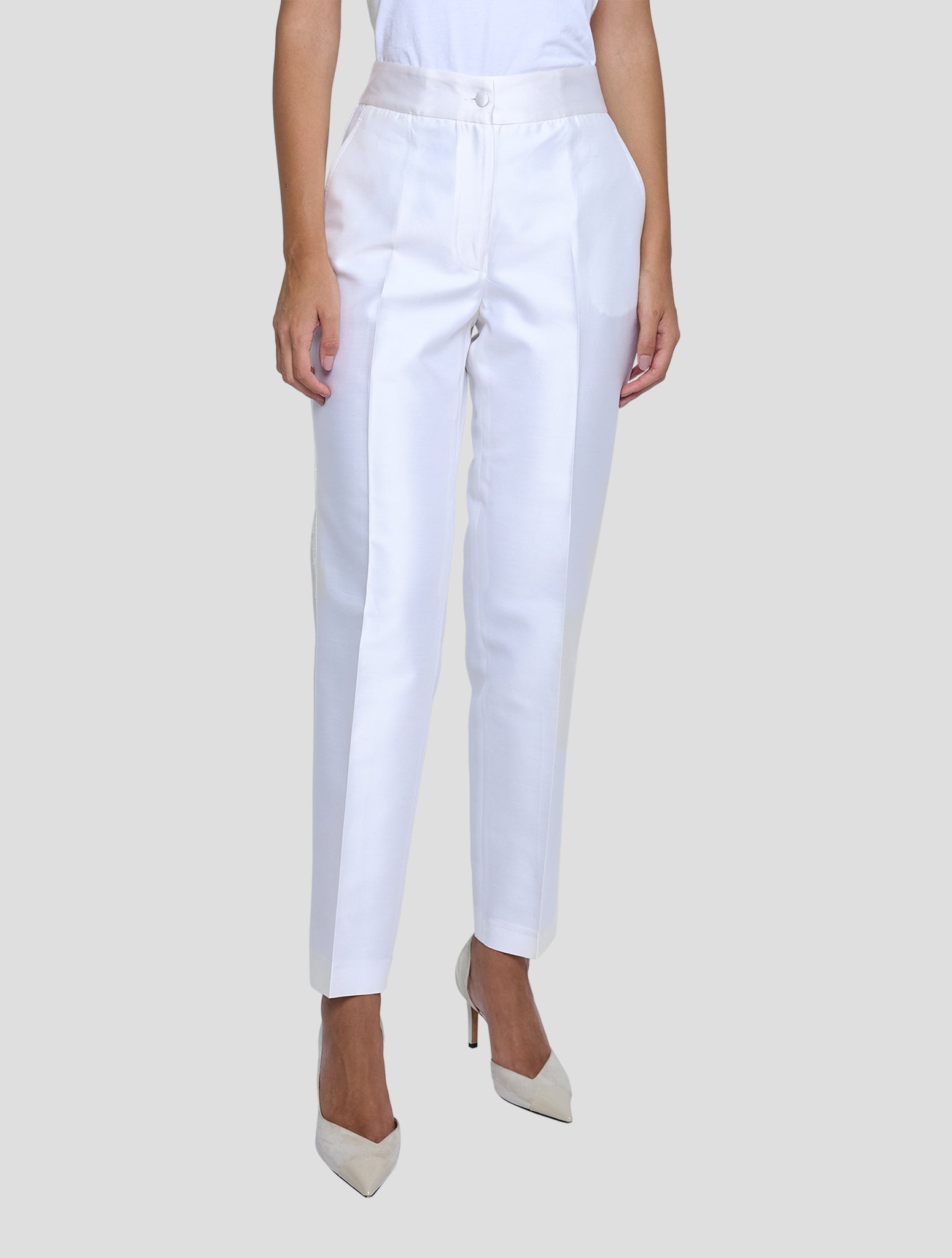 Kiton White Cotton Silk Pants Women