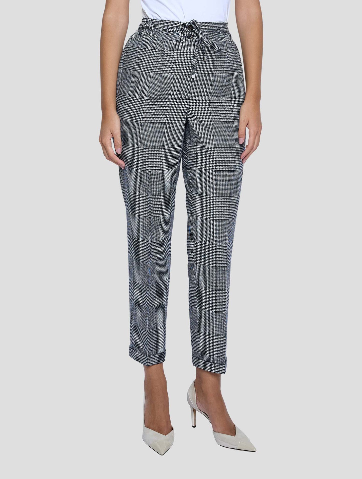 Kiton Black White Virgin Wool Cashmere Pants Women