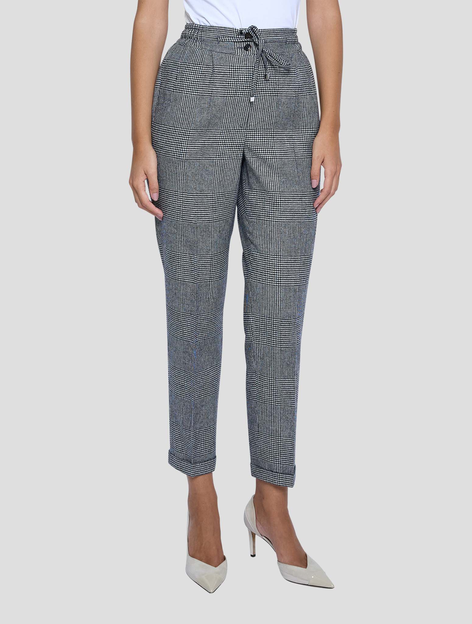 Kiton Black White Virgin Wool Cashmere Pants Women