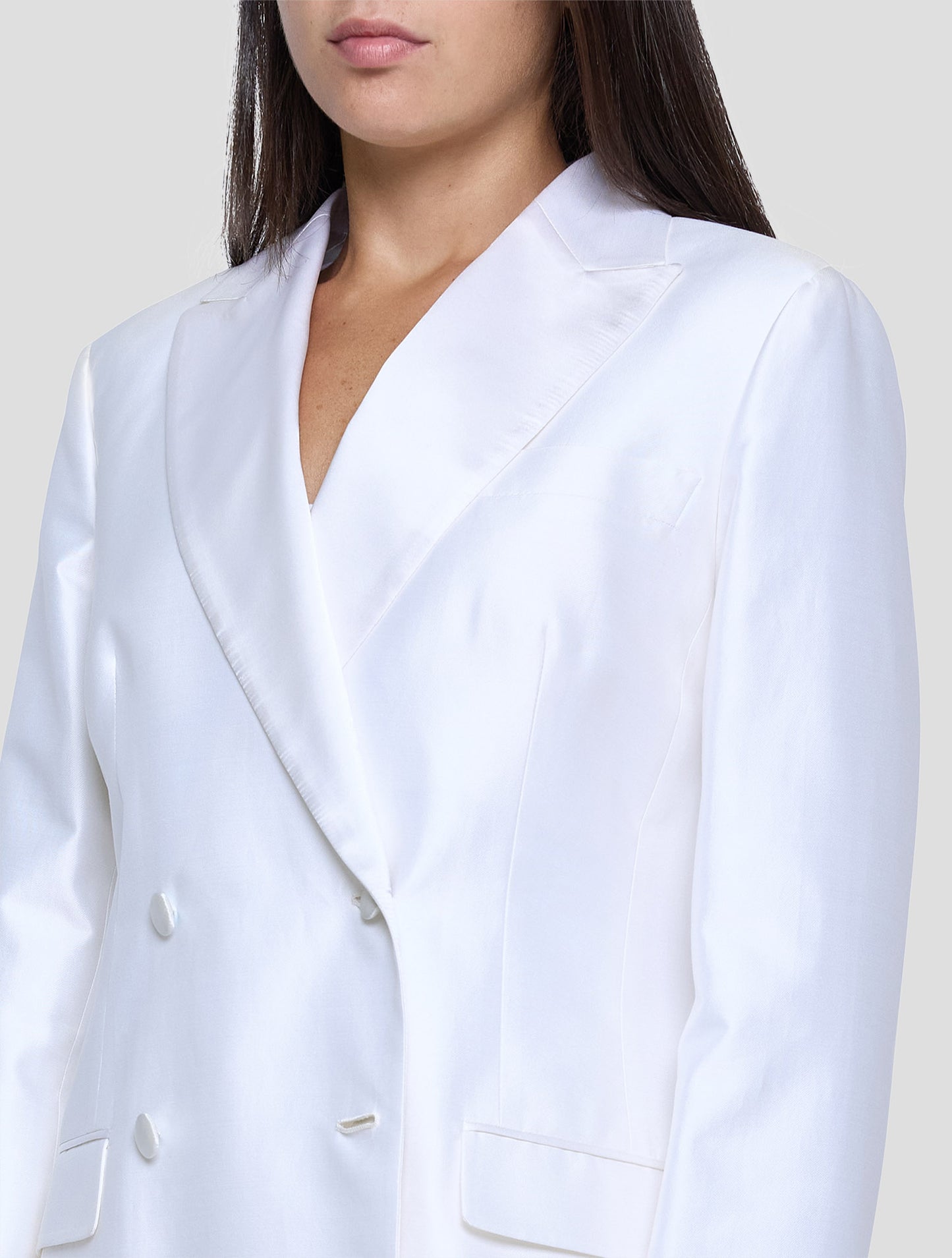 Kiton White Cotton Silk Blazer Women