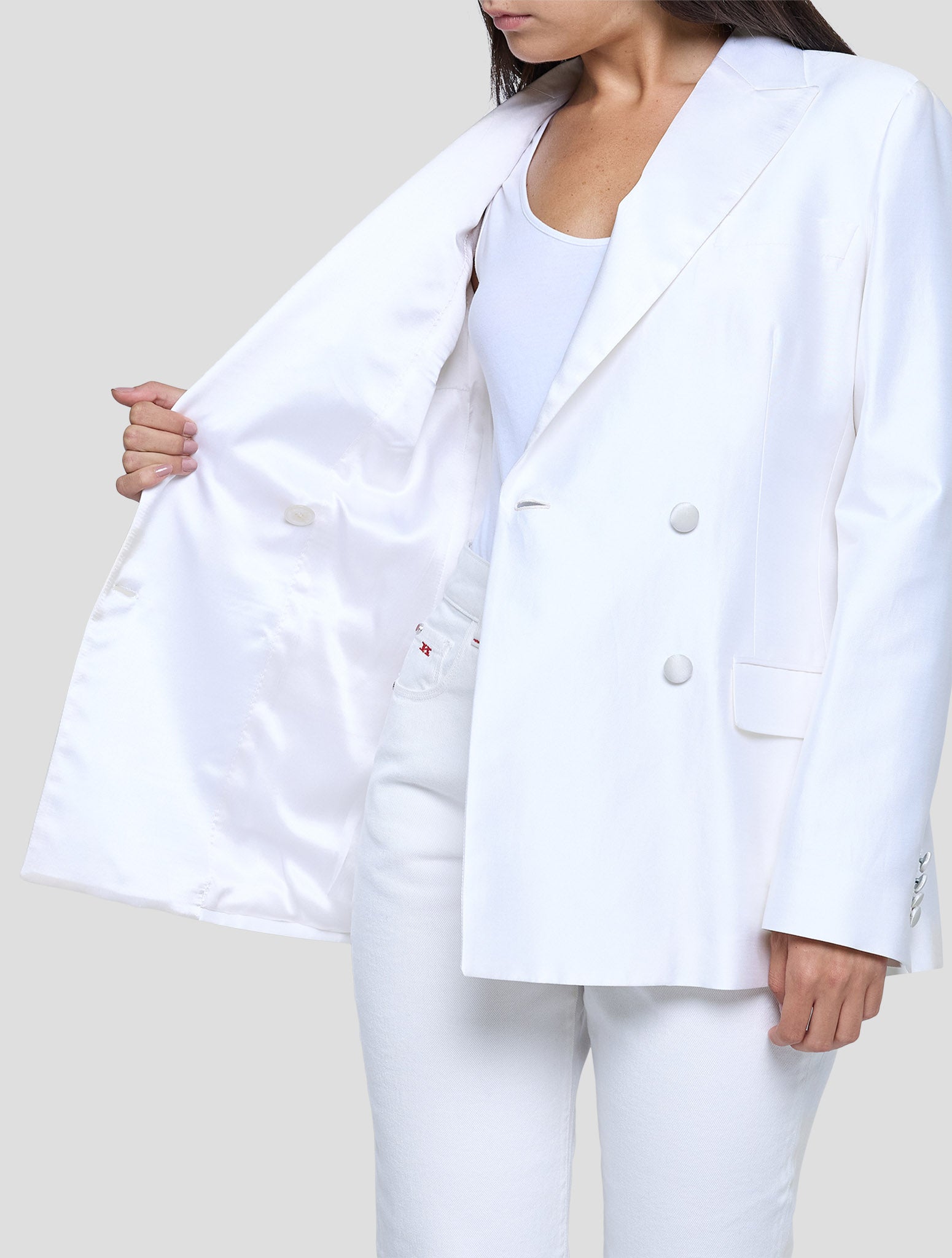 Kiton White Cotton Silk Blazer Women