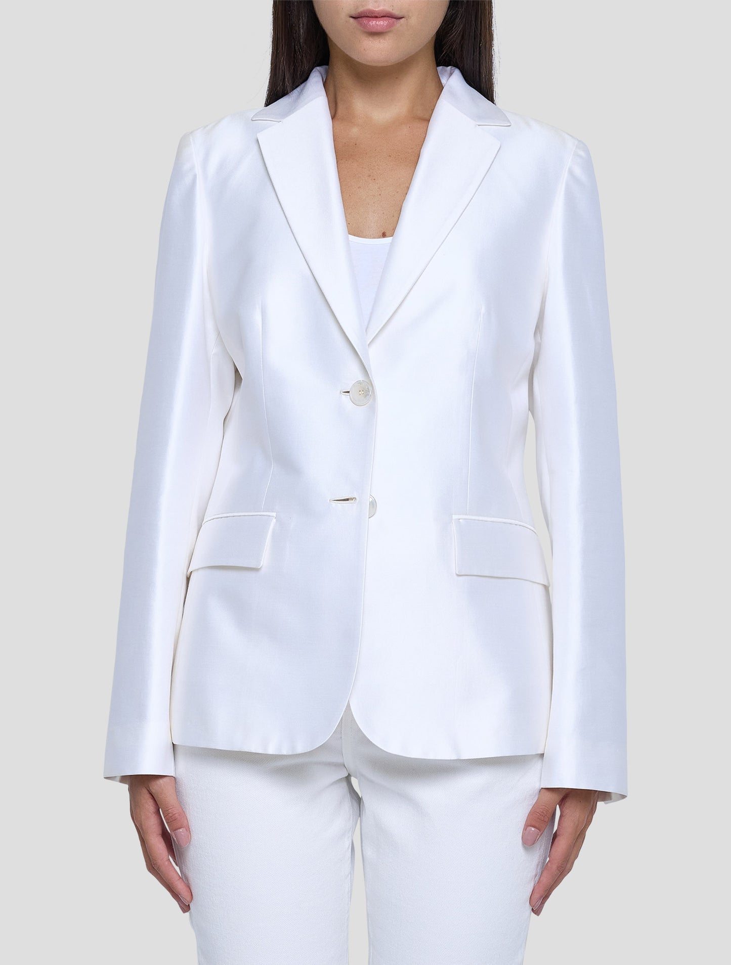 Kiton White Cotton Silk Blazer Women