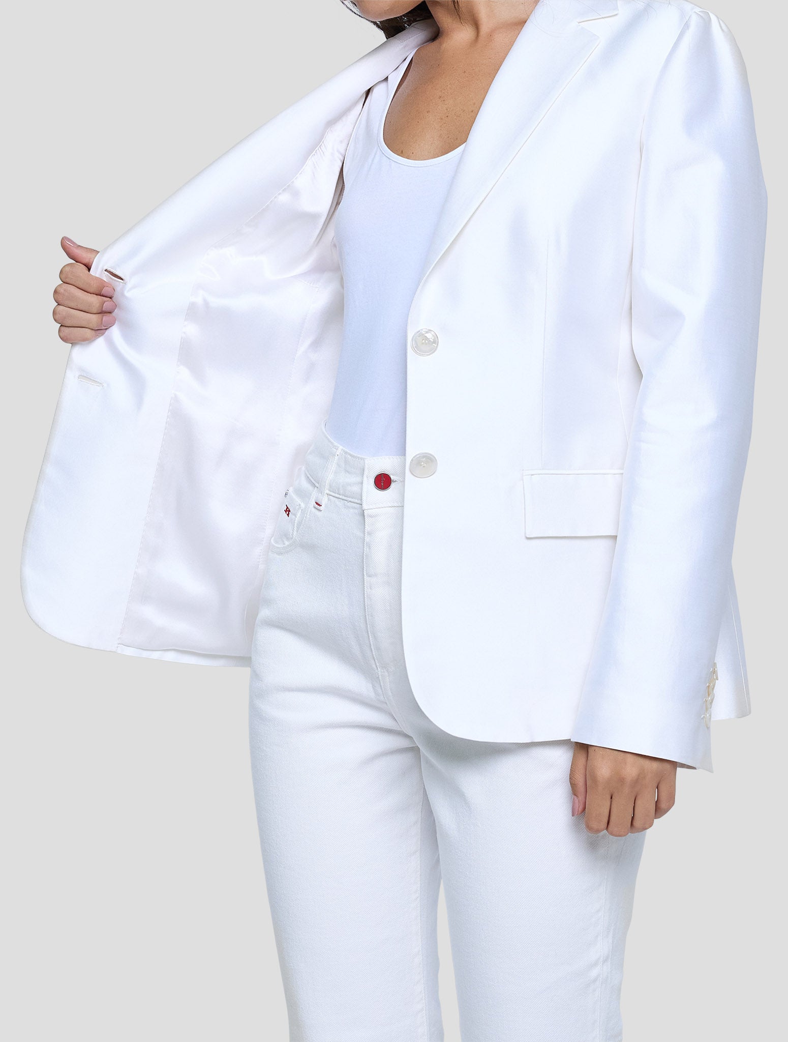 Kiton White Cotton Silk Blazer Women
