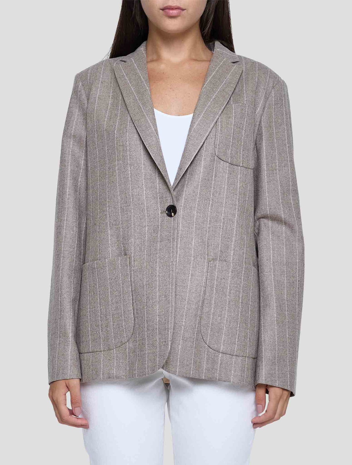 Kiton Brown White Wool Blazer Women