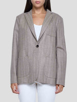 Kiton Brown White Wool Blazer Women