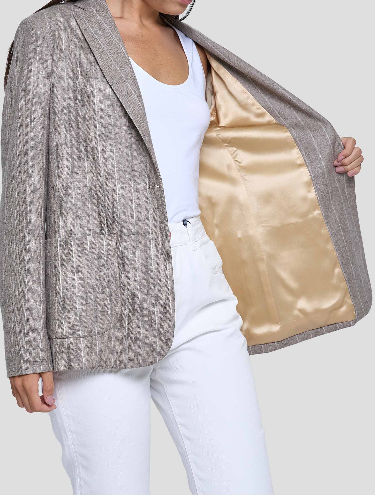 Kiton Brown White Wool Blazer Women