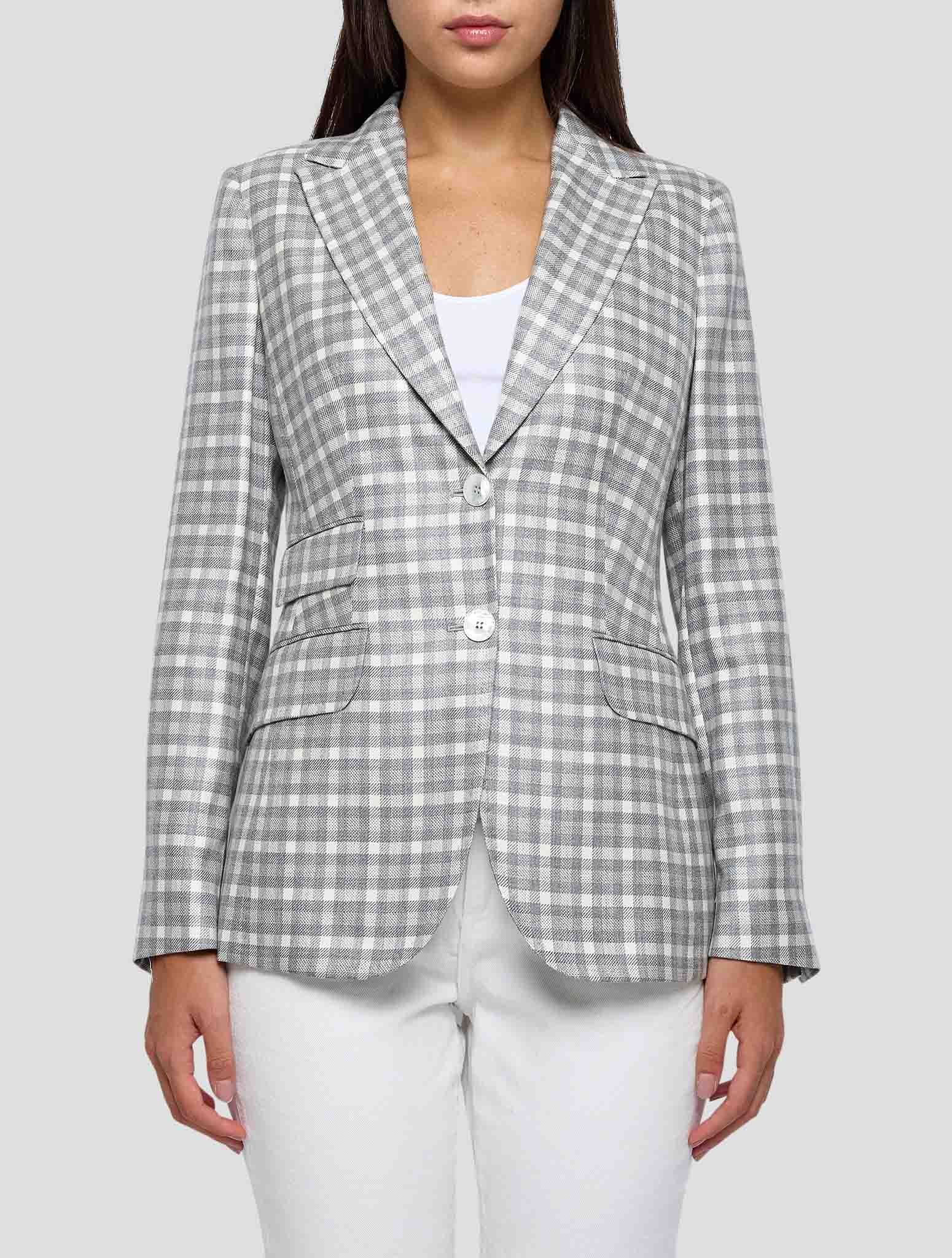 Kiton Gray White Cashmere Silk Blazer Women